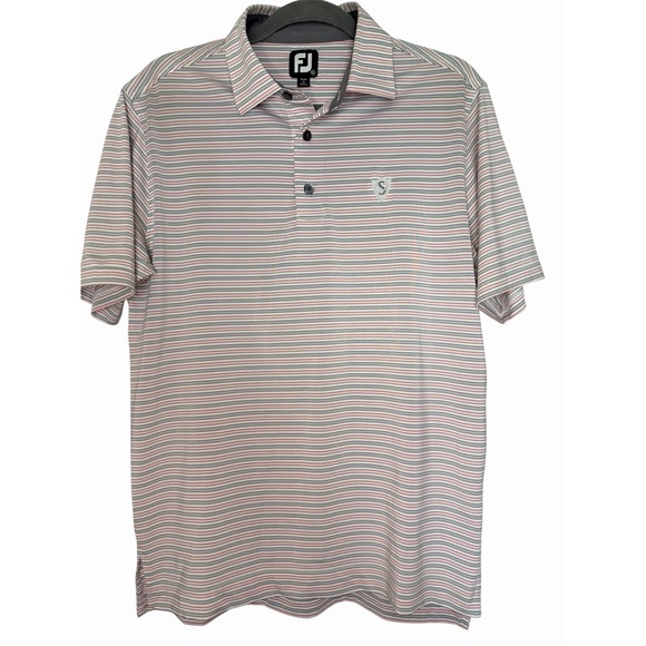 FootJoy Other - Footjoy Men's Small Pink White Gray Striped Short Sleeve Golf Polo Shirt